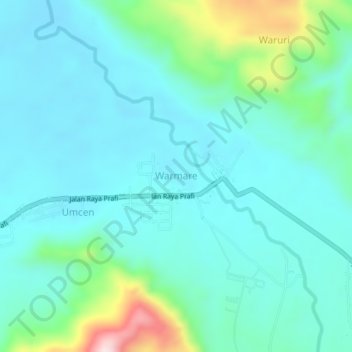 Mapa topográfico Warmare, altitud, relieve