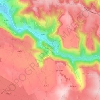 Mapa topográfico Les Coudols, altitud, relieve
