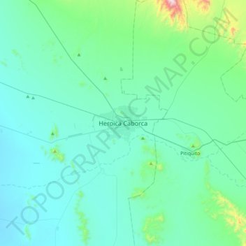 Mapa topográfico Heroica Caborca, altitud, relieve