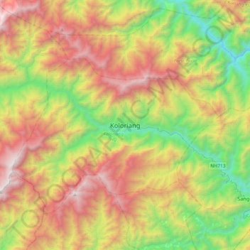 Mapa topográfico Koloriang, altitud, relieve