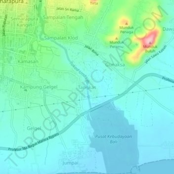 Mapa topográfico Tangkas, altitud, relieve