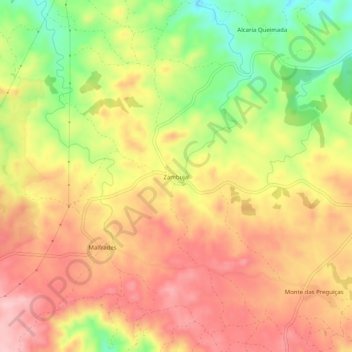 Mapa topográfico Zambujal, altitud, relieve