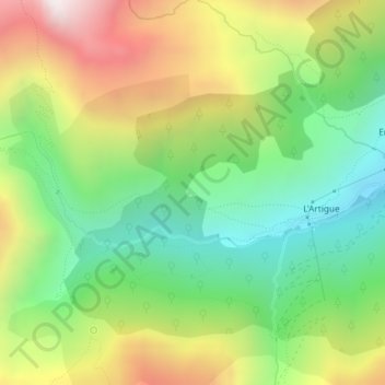 Mapa topográfico Pébré, altitud, relieve