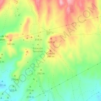 Mapa topográfico Cuevas, altitud, relieve