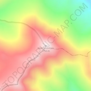 Mapa topográfico Slide Mountain, altitud, relieve