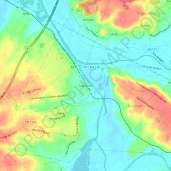 Mapa topográfico Carcavelos, altitud, relieve