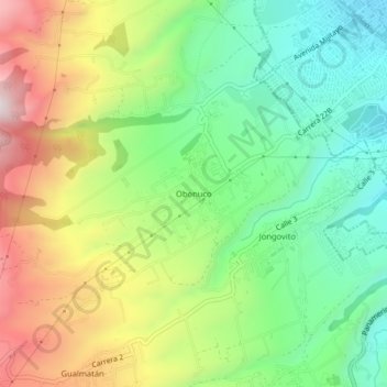 Mapa topográfico Obonuco, altitud, relieve