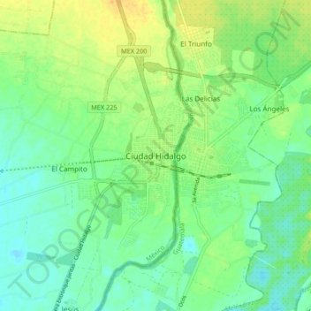 Mapa topográfico Ciudad Hidalgo, altitud, relieve