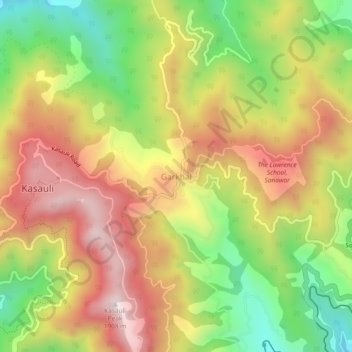 Mapa topográfico Garkhal, altitud, relieve