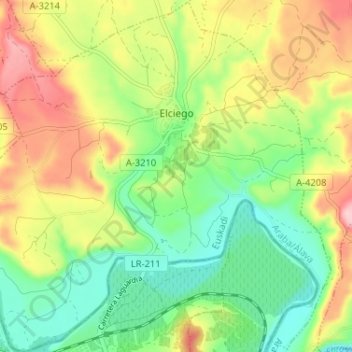 Mapa topográfico Elciego, altitud, relieve