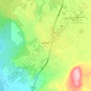 Mapa topográfico Tolhuin, altitud, relieve