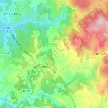 Mapa topográfico Saint-Amans, altitud, relieve
