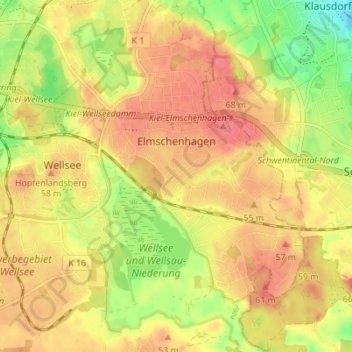 Mapa topográfico Elmschenhagen, altitud, relieve