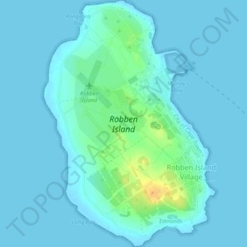 Mapa topográfico Robben Island, altitud, relieve