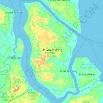 Mapa topográfico Kecamatan Merbau, altitud, relieve