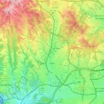 Mapa topográfico Rubí, altitud, relieve