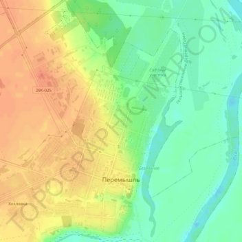 Mapa topográfico Перемышль, altitud, relieve