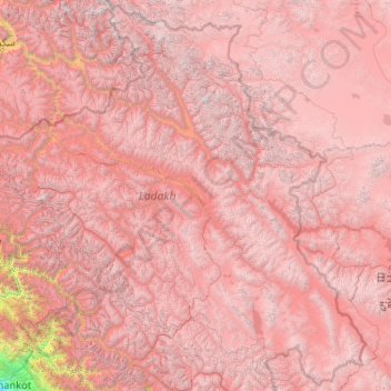 Mapa topográfico Ladakh, altitud, relieve