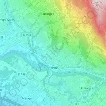 Mapa topográfico Bonne, altitud, relieve