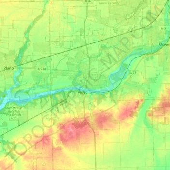 Mapa topográfico Yorkville, altitud, relieve