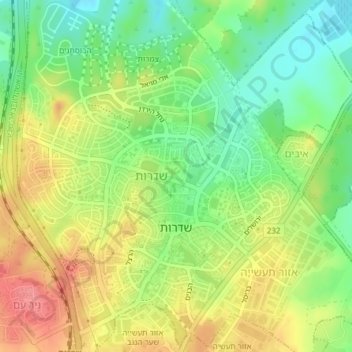 Mapa topográfico Sderot, altitud, relieve
