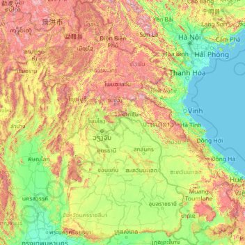 Mapa topográfico Laos, altitud, relieve