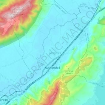 Mapa topográfico Gachancipá, altitud, relieve