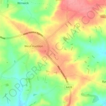 Mapa topográfico West Haddon, altitud, relieve