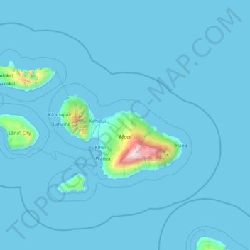 Mapa topográfico Maui County, altitud, relieve