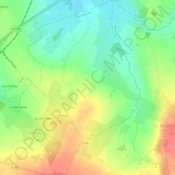 Mapa topográfico Macey, altitud, relieve