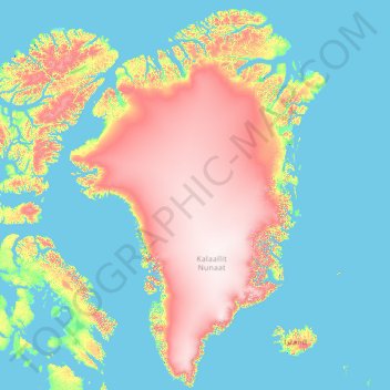 Mapa topográfico Groenlandia, altitud, relieve