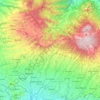 Mapa topográfico Cantón Sarchí, altitud, relieve