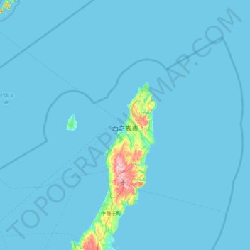 Mapa topográfico Nishinoomote, altitud, relieve