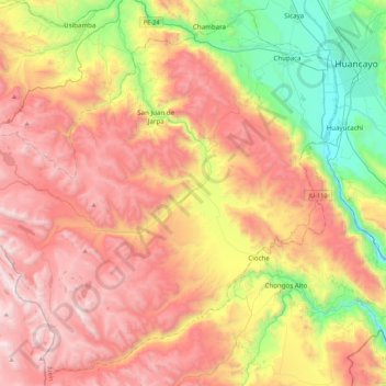 Mapa topográfico Chupaca, altitud, relieve