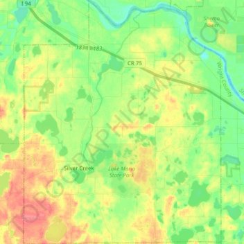 Mapa topográfico Silver Creek Township, altitud, relieve