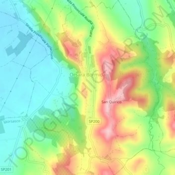 Mapa topográfico Orsara Bormida, altitud, relieve