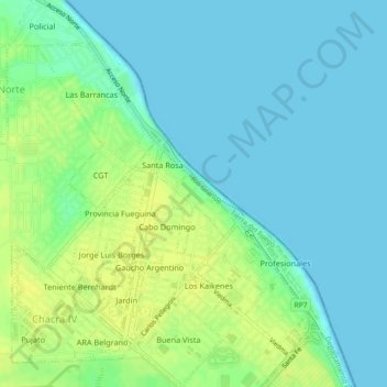 Mapa topográfico Chacra II, altitud, relieve