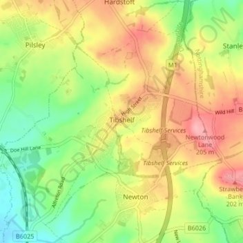 Mapa topográfico Tibshelf, altitud, relieve