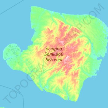 Mapa topográfico Isla Bolshói Bégichev, altitud, relieve