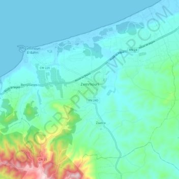 Mapa topográfico Zemmouri, altitud, relieve