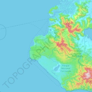 Mapa topográfico Bahía Drake, altitud, relieve