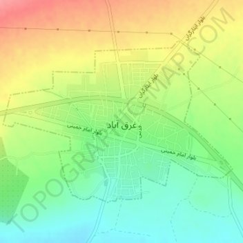 Mapa topográfico Gharqabad, altitud, relieve