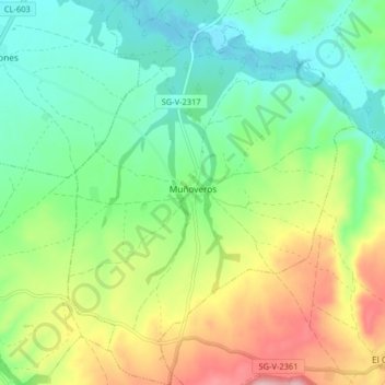 Mapa topográfico Muñoveros, altitud, relieve