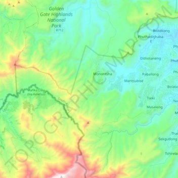 Mapa topográfico Maluti-a-Phofung Ward 11, altitud, relieve