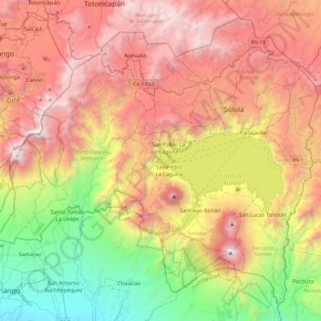 Mapa topográfico Sololá, altitud, relieve
