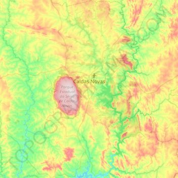 Mapa topográfico Caldas Novas, altitud, relieve