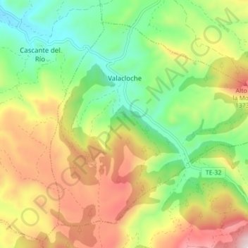 Mapa topográfico Valacloche, altitud, relieve
