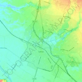 Mapa topográfico Salinas, altitud, relieve