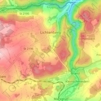 Mapa topográfico Lichtenberg, altitud, relieve