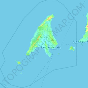 Mapa topográfico Labuan, altitud, relieve